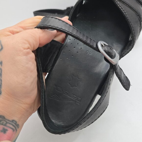 Dansko | 'Marcelle' black leather Mary Jane platform boho clogs shoes | WMS 9 - Picture 6 of 11